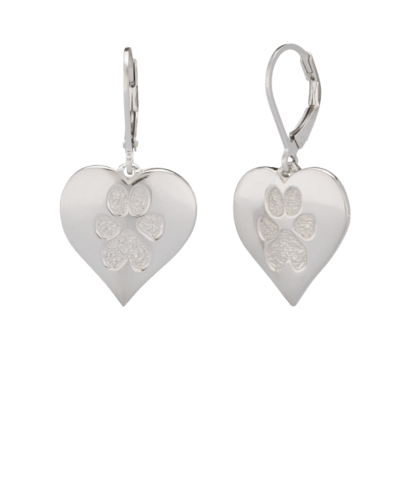Pet Heart Earrings Paw Print White Gold Keepsake